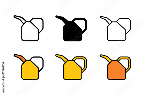 Stylish Oil Can Designs. Oil can with narrow spout and slight tilt, geometric clean vector design, first in line style with thin
