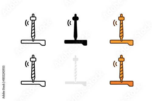 Friction Fire Tools. Wooden friction fire drill with spinning spindle and hearth board, minimal vector icon, first in line style
