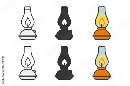 Minimalist Oil Lamp. Oil lamp with wick producing soft light and subtle glow, abstract minimal vector illustration, first in line