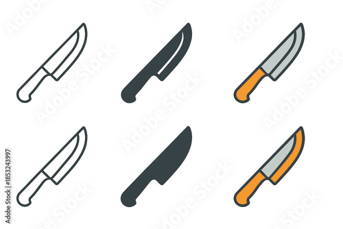 Knife Blade Styles. Knife blade showing precise grind geometry with clear bevel lines, minimal vector icon, first in line style