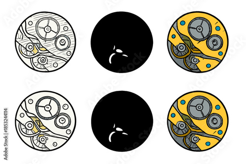 Elegant Watch Movement. Intricately finished watch movement with Geneva stripes and polished edges, minimal vector icon, first in