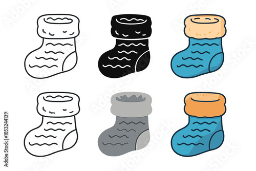 Cozy Winter Sock Designs. Winter wool sock folded to show cozy interior and exterior texture, abstract minimal vector illustration