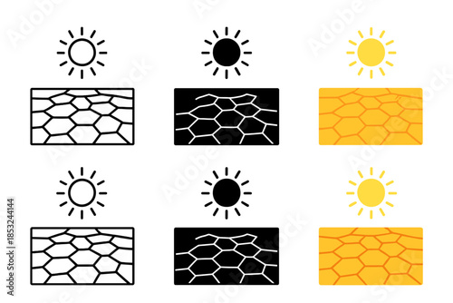 Desert Salt Flats. Desert salt flats stretching to horizon under bright sunlight, simple minimalist vector illustration, first in