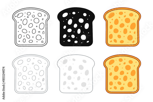 Bread Slice Anatomy. Cross-section of bread slice showing irregular air pockets and crumb texture, scientific minimal style