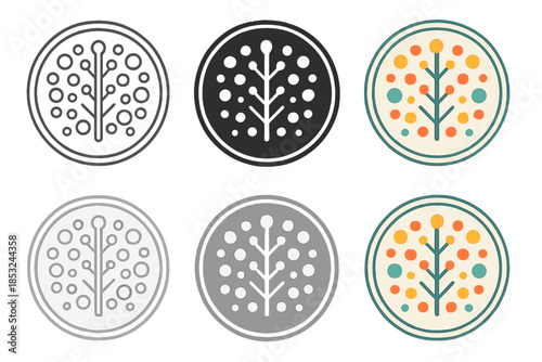 Artistic Microbial Patterns. Petri dish containing colorful microbial colonies arranged in artistic symmetrical pattern, fusion of