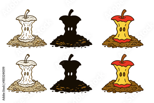 Decomposing Apple Core. Partially eaten apple core resting on compost pile, organic textures and natural decomposition harmony,