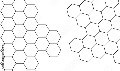 Abstract Black Hexagon Honeycomb Grid Clusters on White Background Vector Pattern, Honeycomb background. 