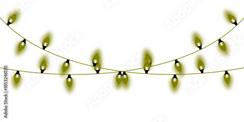 Two elegant strings of glowing yellow decorative lights suspended against a clean white background, ideal for festive and celebratory designs.