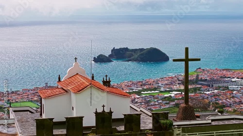Aerial view of Nossa Senhora da Paz chapel in Vila Franca do Campo