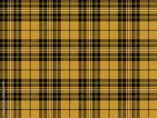 Tartan plaid seamless pattern, golden mustard and black warm rich holiday check seamless background. Clothing design, luxury festive themes and traditional decor