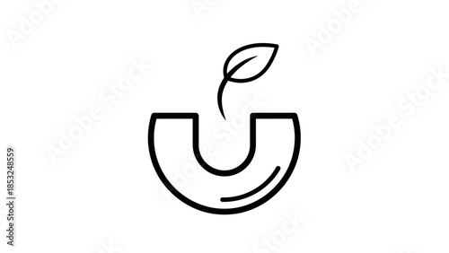 A simple illustration of a cup or bowl with a sprouting plant, symbolizing growth and nurturing, in a minimalist style.