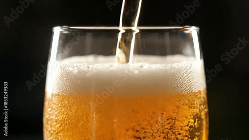 Wallpaper Mural Close-up of Golden Beer Pouring into a Glass Creating a Frothy Head on a Dark Background Torontodigital.ca