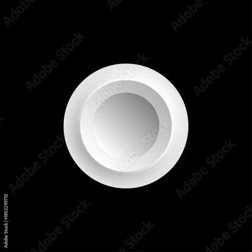 Minimalist white circular button icon on black background
