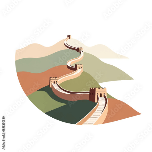 Captivating illustration of a grand ancient defensive wall winding through serene mountainous landscapes, symbolizing historical endurance and cultural significance