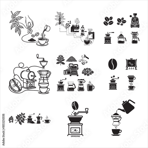 Coffee Chart Bean To Cup Process Black Vector