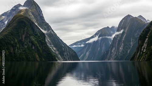 Majestic Mountain Lake Reflection Cloudy Sky Landscape
