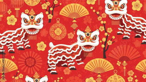 Chinese New Year Celebration With Festive Lion Dance and Traditional Decorations