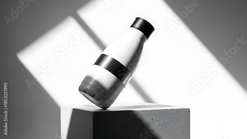 Modern Water Bottle on Concrete Block in Sunlight