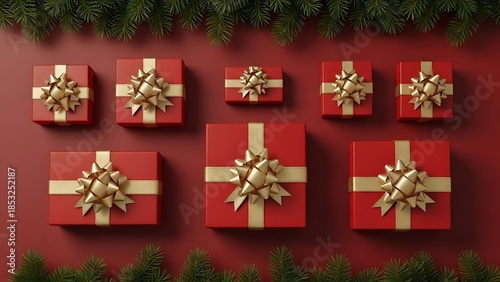Red Gift Boxes with Golden Ribbons Holiday Decoration