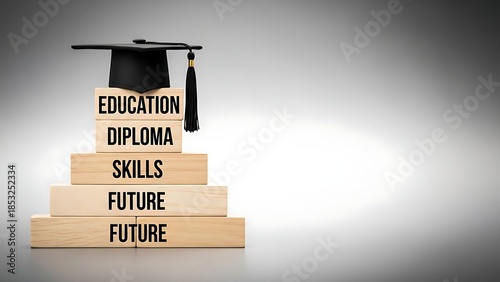 Stack of Books with Graduation Cap Symbolizing Education and Future