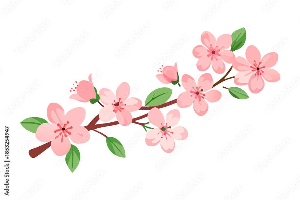Fototapeta premium Sakura Blossom Branch Illustration with Soft Pink Flowers