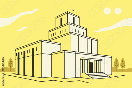 Classical Temple Architecture Illustration in Minimal Flat Style
