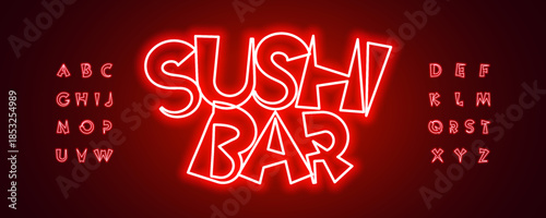 Chopstick Font Logo Neon Alphabet Vector Letter Set Modern Typography, Creative Typographic Design for Asian Food Restaurant Title Text, Typo Menu Headline, Type Symbol Sushi Fonts. Vector Typeface