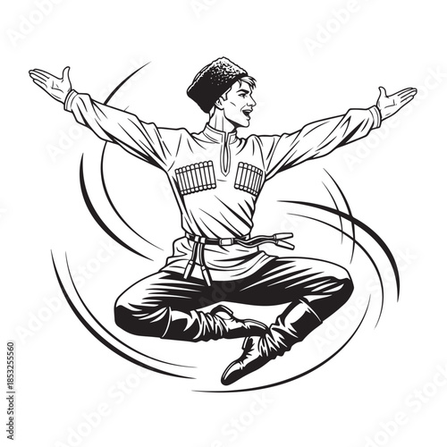 Dynamic martial artist in traditional white uniform performing a high leap and kick pose.