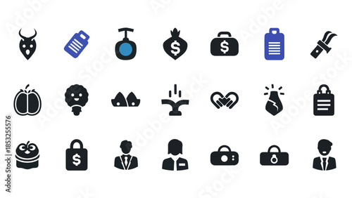 Set of various icons representing business finance and related concepts