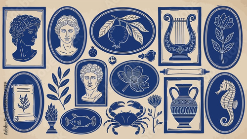 Vintage Mediterranean decorative elements and motifs collection