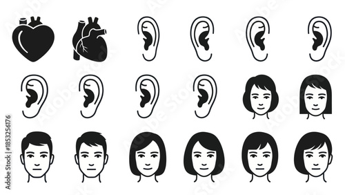 Medical icons heart ear face graphic elements for health concepts
