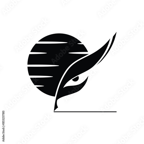 Quill Pen with Moon Abstract Logo Design