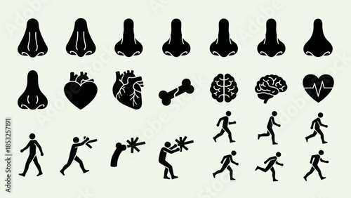 Medical illustration featuring human anatomy organs and running stick figures
