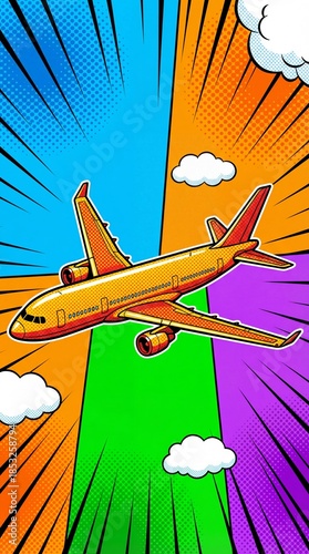 plane passenger airplane travel vacation pop comic art design illustration vertical concept