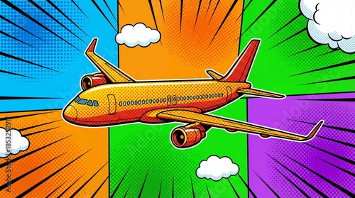 plane passenger airplane travel vacation pop comic art design illustration concept