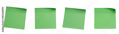 Set Of Green sticky note blank paper memo isolated on transparent background,  sticky post note paper PNG