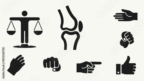 Set of black and white vector icons representing concepts and elements