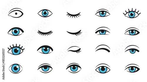 Set of various eye illustrations with different styles and expressions