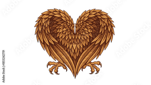 Heart shape formed by detailed brown owl wings and talons