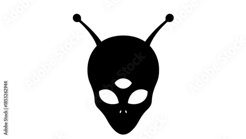 Black silhouette of a classic alien head with three eyes and two antennae