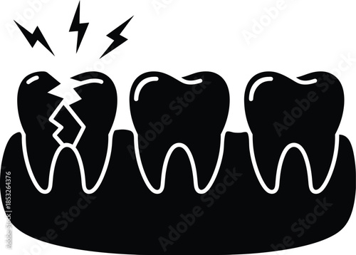 Cracked Tooth with Pain Lightning Bolts Dental Care Icon