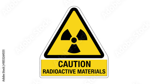 Yellow triangular warning sign with a black radiation symbol and caution text