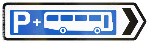 Informational road sign used in Ireland - Park and Ride to the right
