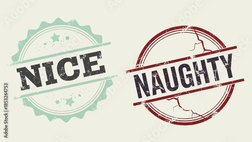 A playful comparison of nice and naughty shown with vintage stamp designs