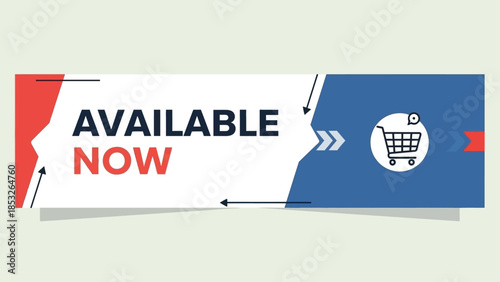 Now available a promotional banner with shopping cart and arrow graphics
