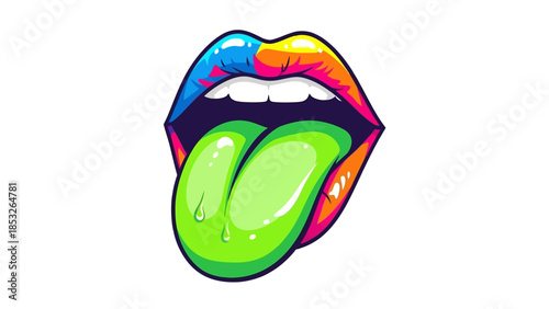 Colorful cartoon lips with an extended tongue a vibrant pop art illustration