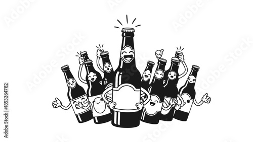 Celebrating with beer a cheerful gathering of anthropomorphic bottle characters