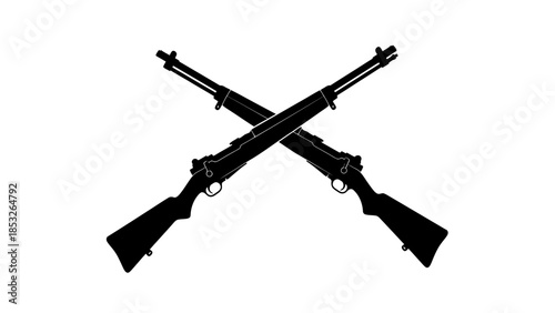 Two crossed rifles depicted in a simple black and white silhouette style