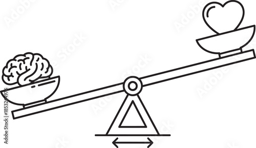 Mind vs heart balance icon isolate vector art, editable stroke