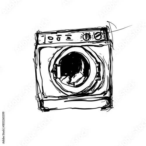 Washing machine illustration with simple design showing front view and door on the center top
